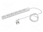 Extension lead | 2x1mm2 | 1.4m | PVC | white | Sockets no: 6 | 16A