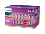 PHILIPS LED stikla 60W A60 E27 Silti balta 2700K caurspīdīga 6 gab spuldze 8718696775059 929001387385