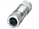 Connector: M12 | plug | PIN: 4 | 48V | straight | IP67 | IDC | Contacts: CuSn
