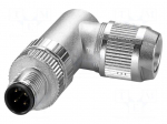 Connector: M12 | plug | PIN: 4 | 48V | angled | IP65 | push-lock | A code | 4A