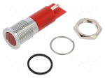 Indicator: LED | flat | red | &Oslash;14mm | IP67 | Q14 | brass | &Oslash;LED: 10mm | 10mcd