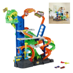 Hot Wheels City Ultimate T-Rex Garage with 2 Toy Cars & Storage for 50+, Race & Stunt, Dino Nemesis