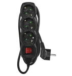 Pagarinātājs SCHUKO ar slēdzi &ndash; 3 ligzdas, 1,5m, melns, 1,5mm&sup2;