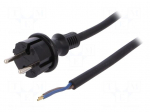 Cable | CEE 7/17 (C) plug,wires | 4m | black | rubber | 2x1,5mm2 | 16A