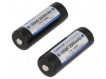 Re-battery: Li-Ion | 18500 | 3.7V | 2000mAh | &Oslash;18.4x52.6mm | 2pcs.
