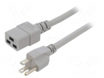 Cable | 3x14AWG | IEC C19 female,NEMA 5-15 (B) plug | PVC | 1m | grey