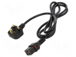 Cable | BS 1363 (G) plug,IEC C19 female | 2m | black | 13A | 250V | IP20