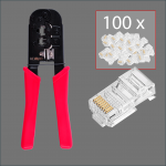 Komplekt - Universaalne krimpimist&ouml;&ouml;riist + 100 tk CAT5E RJ45 pistikud