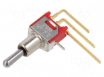 Switch: toggle | Pos: 3 | SPDT | ON-OFF-ON | Leads: for PCB,angled | 20m&Omega;