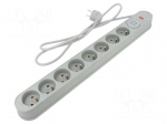 Plug socket strip: protective | Sockets: 8 | 230VAC | 10A | grey | 1.5m