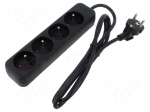 Extension lead | 3x1mm2 | 1.5m | rubber | black | Sockets no: 4 | 10A