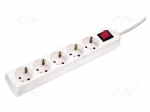 Extension lead | 3G1.5mm2 | 1.4m | PVC | white | Sockets no: 5 | 16A