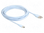 Cable | USB 2.0 | USB A plug,USB C plug | gold-plated | 4m | blue | 3A