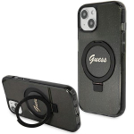 Guess GUHMP14SHRSGSK Hardcase Ring Stand Script Glitter MagSafe for iPhone 14 / 15 / 13 6.1" / black