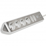 Brennenstuhl estilo corner power strip 6-way (white/stainless steel, 2 meters, 2x USB)