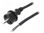 Cable | CEE 7/17 (C) plug,wires | 2m | black | rubber | 2x1,5mm2 | 16A