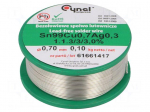 Soldering wire | Sn99Ag0,3Cu0,7 | 700um | 100g | lead free | 216&divide;227&deg;C