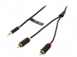 Cable | Jack 3.5mm 3pin plug,RCA plug x2 | 3m | black | &Oslash;cable: 3.5mm