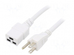 Cable | 3x14AWG | IEC C19 female,NEMA 5-15 (B) plug | PVC | 1m | white