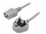 Cable | 3x1.5mm2 | BS 1363 (G) plug,IEC C19 female | PVC | 2m | grey
