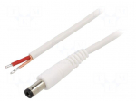 Cable | 1x1mm2 | wires,DC 5,5/2,1 plug | straight | white | 1.5m | round