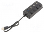 Hub USB | USB A socket x4,USB A plug | USB 2.0,USB 3.1 | black