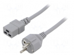 Cable | 3x1.5mm2 | CEE 7/7 (E/F) plug,IEC C19 female | PVC | 3m | grey