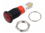 Indicator: LED | prominent | red | 230VAC | &Oslash;12mm | IP50 | connectors