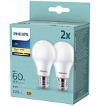 PHILIPS LED 60W A60 E27 Silti balta 2700K matēta 2 gab spuldze 8720169193918 929002306221