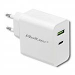 Qoltec Charger | 45W | 5-20V | 2.4-3A | USB type C PD | USB 3.0 | White