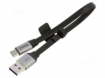 Cable | flat | USB A plug,USB C plug | 0.23m | black | 40W | 5A