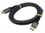 Cable | DisplayPort plug,HDMI plug | textile | 2m | black-grey