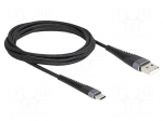 Cable | USB 2.0 | USB A plug,USB C plug | 2m | black | 22AWG,30AWG