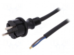 Cable | CEE 7/17 (C) plug,wires | 4.5m | black | rubber | 2x1,5mm2 | 16A
