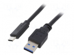 Cable | USB 3.0 | USB A plug,USB C plug | gold-plated | 1m | black | PVC