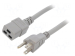 Cable | 3x14AWG | IEC C19 female,NEMA 5-15 (B) plug | PVC | 1.5m