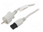 Cable | CEE 7/7 (E/F) plug,IEC C13 female | 2m | white | 10A | 250V