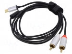 Cable | RCA plug x2,USB C plug | 1.5m | black | 0.08mm2 | Cores: 3