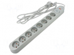 Plug socket strip: protective | Sockets: 8 | 230VAC | 10A | grey | 3m