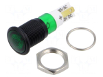 Indicator: LED | prominent | green | 230VAC | &Oslash;12mm | IP50 | connectors