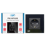 Simple built-in socket PNI WP101B, with glass frame, 16A, 3700W, 230V, black