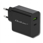 Qoltec Charger | 45W | 5-20V | 2.25-3A | USB type C PD | USB 3.0 | Black