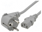 Cable | CEE 7/7 (E/F) plug angled,IEC C13 female | 5m | grey | PVC