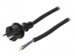 Cable | CEE 7/17 (C) plug,wires | 5m | black | rubber | 2x1,5mm2 | 16A