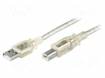 Cable | USB 2.0 | USB A plug,USB B plug | 3m | transparent | Core: Cu