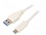 Cable | USB 3.0 | USB A plug,USB C plug | gold-plated | 1m | white | PVC