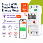 Nutikas &uuml;hefaasiline WiFi elektriarvesti relee ja Tuya j&auml;lgimisega (60A, DIN)