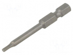 Screwdriver bit | hex key | HEX 2.5mm | 1/4" | Overall len: 50mm
