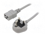 Cable | 3x1.5mm2 | BS 1363 (G) plug,IEC C19 female | PVC | 3m | grey