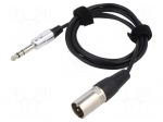 Cable | Jack 6,3mm 3pin plug,XLR male 3pin | 1.5m | black | 0.08mm2